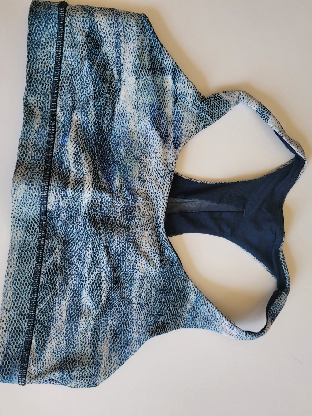 Lululemon Blue Snake-Print Racerback Sports Bra